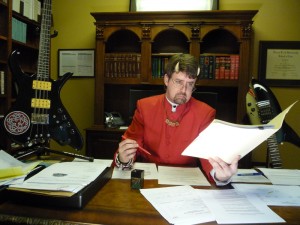Eternal Minister of Chilies and Dubious Anthems, Walter Ehresman, reviewing the results of the chili tests. 